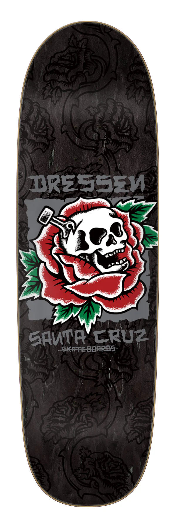 1127-9-25in-dressen-skull-rose-santa-cruz-shaped-skateboard-deck-1.webp 9.25in Dressen Skull Rose Santa Cruz Shaped Skateboard Deck