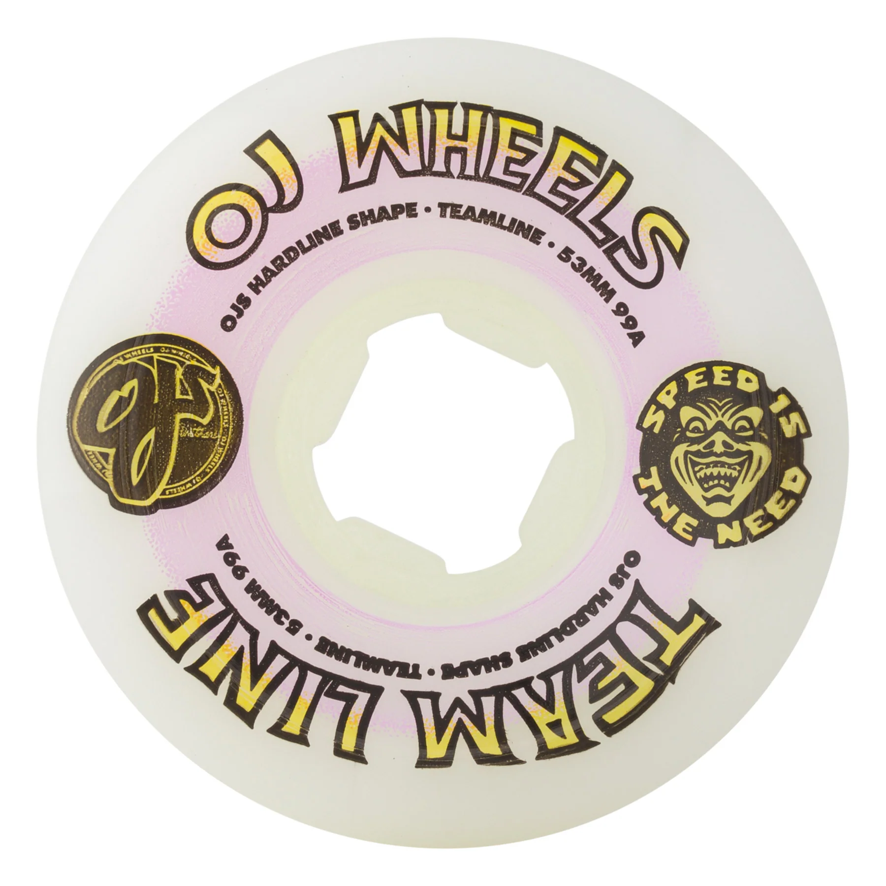 53mm Team Line Original White Purple/Yellow Hardline 99a OJ Skateboard Wheels