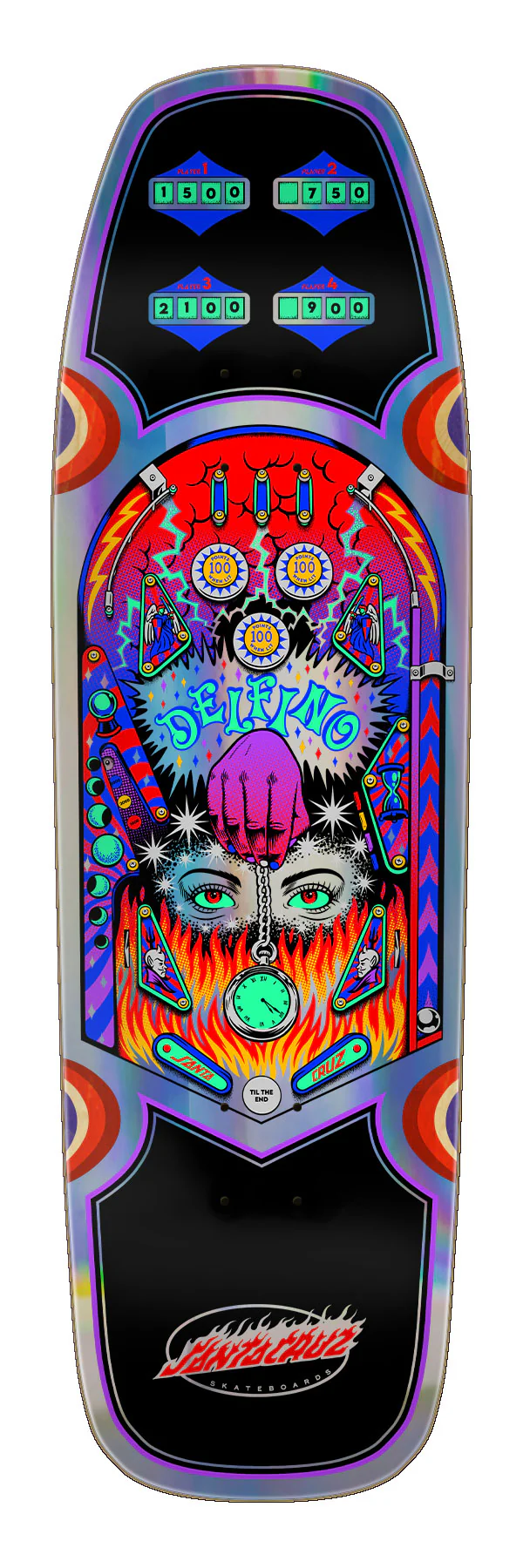 9.14in Delfino Pinball Santa Cruz Shaped Skateboard Deck