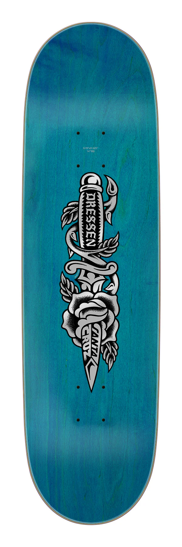 972-signed-8-7in-dressen-dagger-santa-cruz-shaped-skateboard-deck-3.webp Signed 8.7in Dressen Dagger Santa Cruz Shaped Skateboard Deck